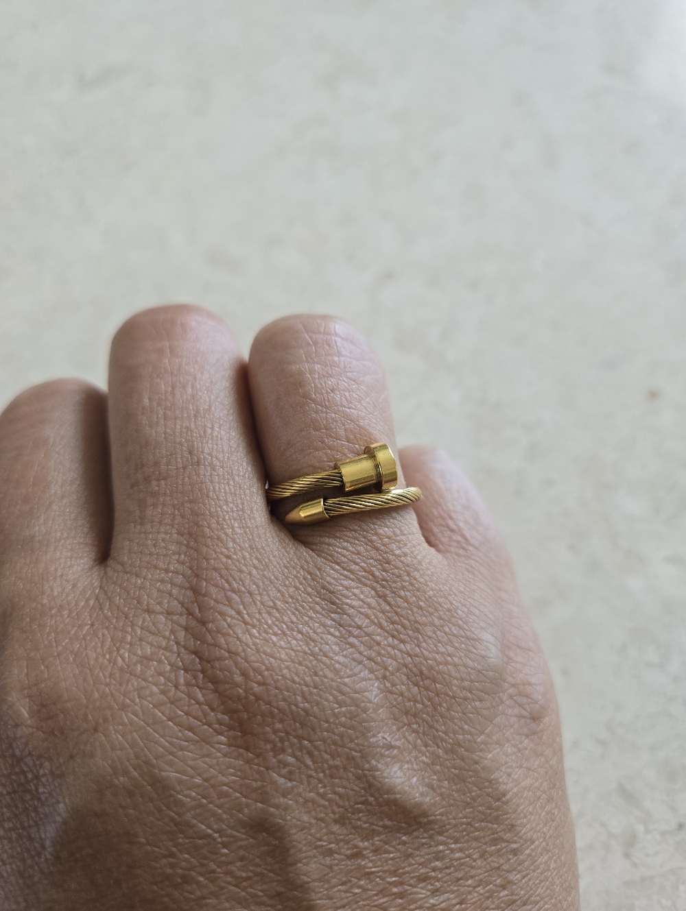 Nice Brand New Gold Plated Twisted Cable Nail Ring Unisex